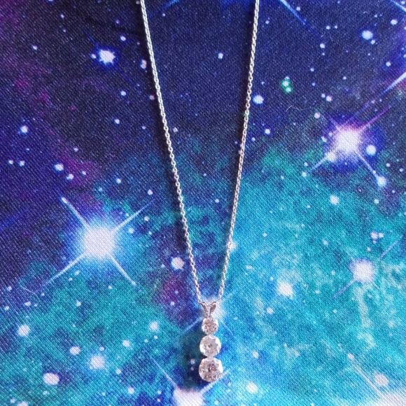 Diamonique Jewelry - Sterling Silver Diamonique 3 stone necklace